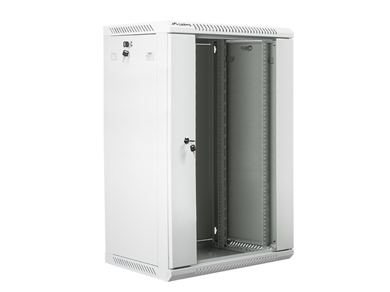 Zdjęcie produktu: Szafa instalacyjna Rack wisząca 19" 18U 600X450 szara Flat pack Lanberg (WF01-6418-10S)