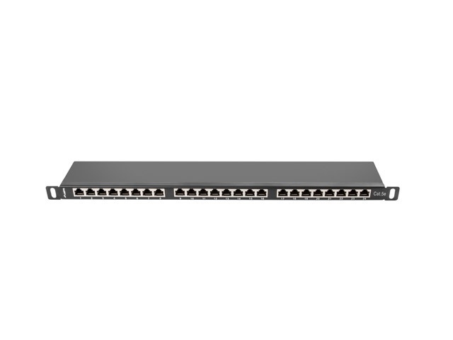 Patch Panel 24 Port 0.5U Kat.5E ekranowany czarny Lanberg (PPS5-0024-B)