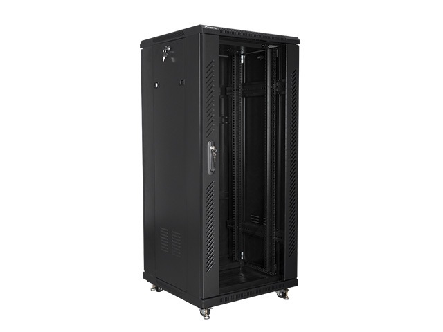 Szafa instalacyjna Rack stojąca 19" 27U 600X600 czarna Flat pack Lanberg (FF01-6627-12B)