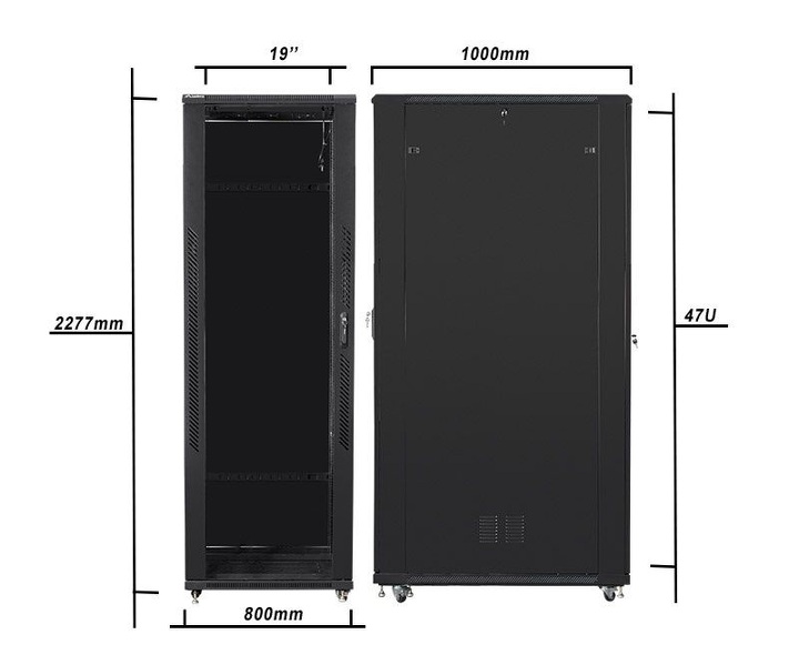 Zdjęcie produktu: Szafa instalacyjna Rack stojąca 19" 47U 800X1000 czarna Flat pack Lanberg (FF01-8047-12B)