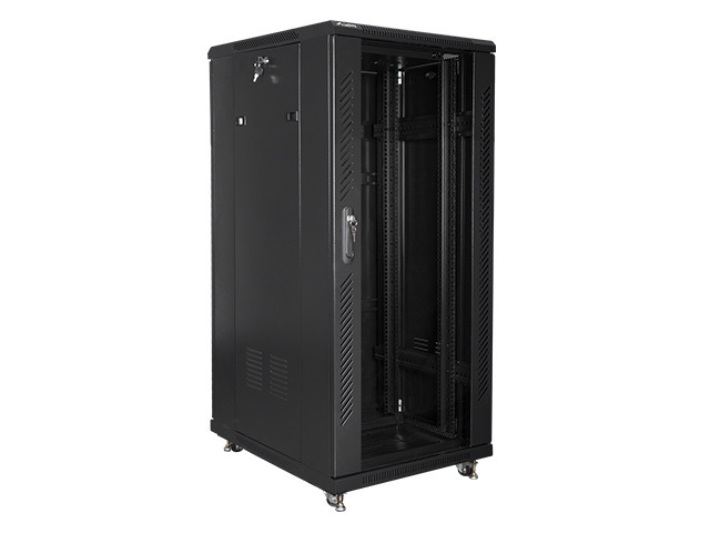Szafa instalacyjna Rack stojąca 19" 27U 600X800 czarna Flat pack Lanberg (FF01-6827-12B)
