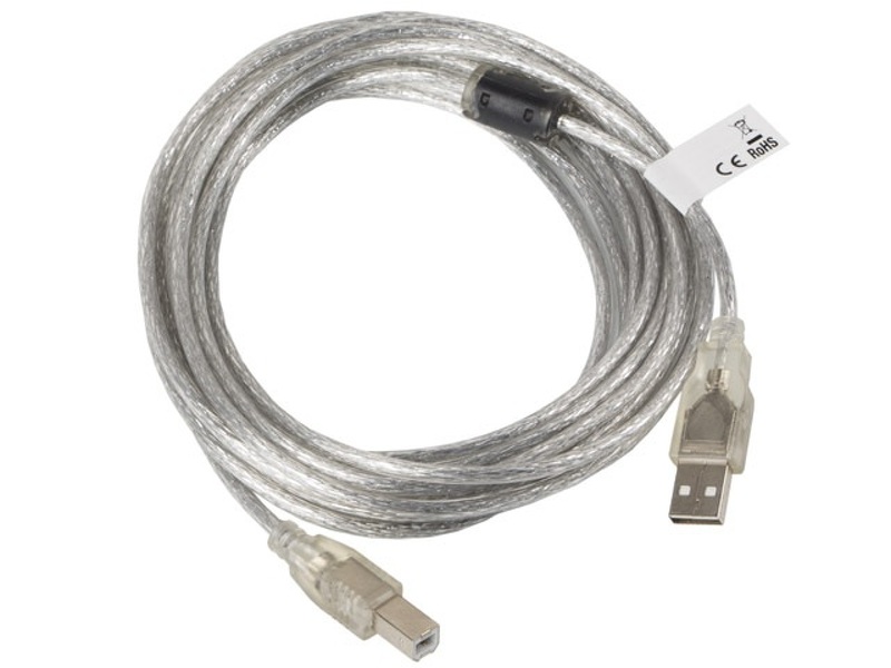 Zdjęcie produktu: Kabel do drukarki USB 2.0 AM-BM Lanberg Ferryt transparentny 5m (CA-USBA-12CC-0050-TR)