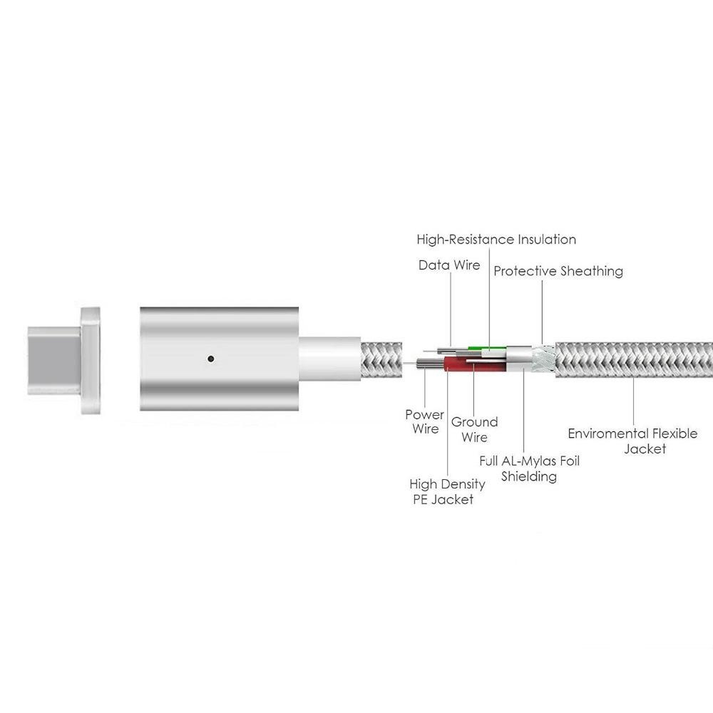 Kabel magnetyczny Maclean MCE178, wtyk USB Type-C, srebrny, szybkie ładowanie