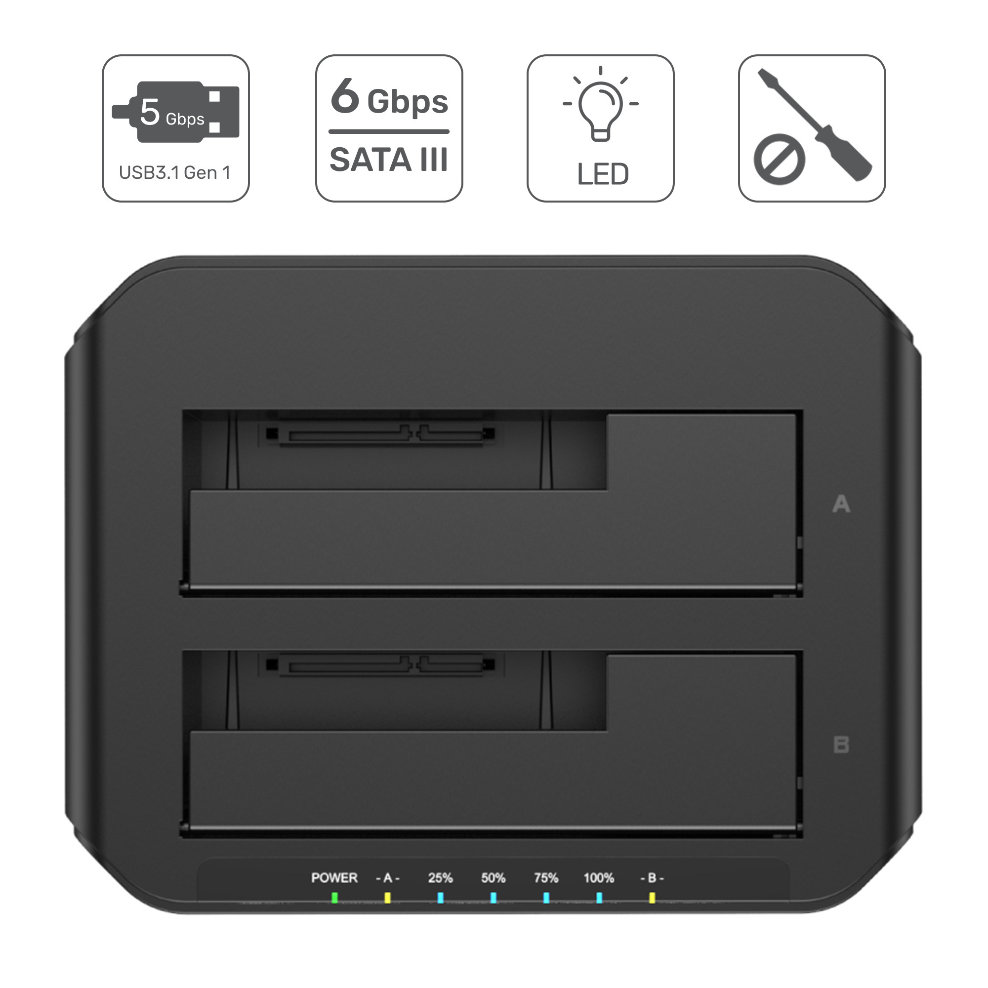 Stacja dokująca na dysk 2,5"/3,5" HDD/SSD Unitek DUAL HDD USB 3.0 klonowanie (Y-3032)