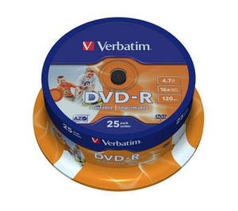 Miniatura produktu: Verbatim DVD-R 4,7GB x16 25szt. Printable Miniatura produktu: Verbatim DVD-R 4,7GB x16 25szt. Printable