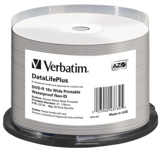 Miniatura produktu: Verbatim DVD-R 4,7GB x16 50szt. do nadruku wide glossy Miniatura produktu: Verbatim DVD-R 4,7GB x16 50szt. do nadruku wide glossy