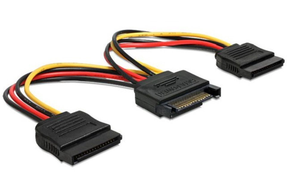 Zdjęcie produktu: Delock 60105 Kabel Sata Zasilający Sata(M) ->2X SATA(F) 15CM PROSTY