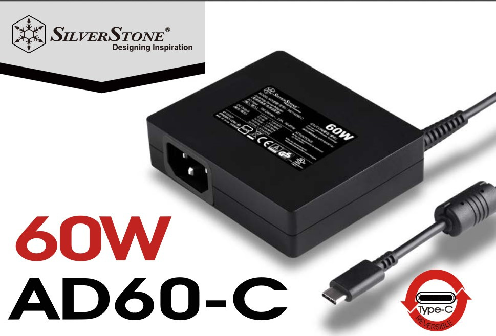 Ładowaka zasilacz SilverStone AD60-C, USB-C, 5-20V, 3A, 60W, Type-C Ładowaka zasilacz SilverStone AD60-C, USB-C, 5-20V, 3A, 60W, Type-C