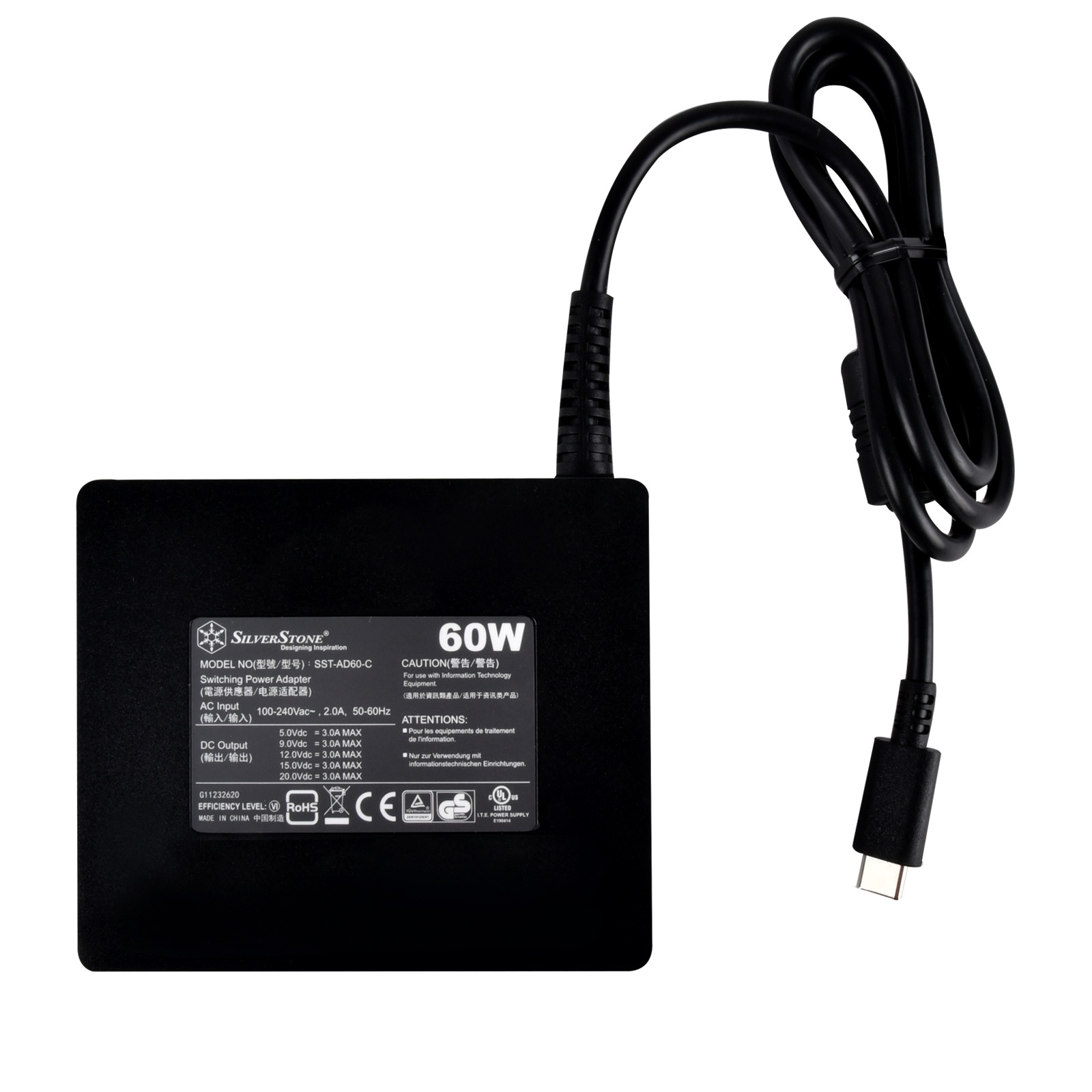 Ładowaka zasilacz SilverStone AD60-C, USB-C, 5-20V, 3A, 60W, Type-C Ładowaka zasilacz SilverStone AD60-C, USB-C, 5-20V, 3A, 60W, Type-C