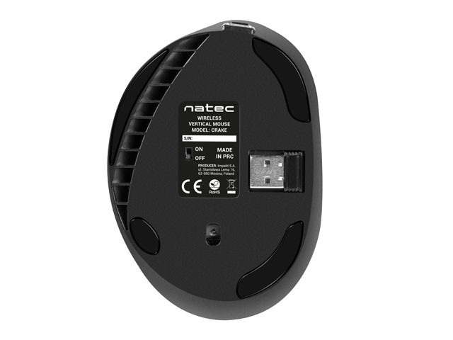 Mysz bezprzewodowa wertykalna Natec Crake 2000 dpi, czarna (NMY-1071) Mysz bezprzewodowa wertykalna Natec Crake 2000 dpi, czarna (NMY-1071)