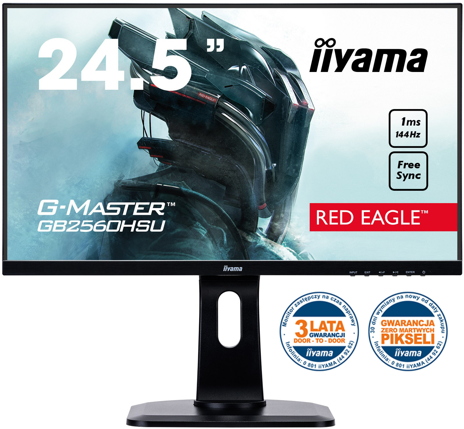iiyama G-Master GB2560HSU-B1 RED EAGLE 24,5" FHD 1ms 144Hz PIVOT FreeSync - z gwarancją iiyama 3 lata - zero martwych pikseli 30 dni