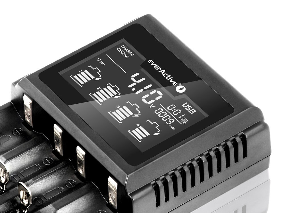 Ładowarka akumulatorków cylindrycznych Li-ion oraz Ni-MH 4 niezależne kanały ładowania everActive UC4000