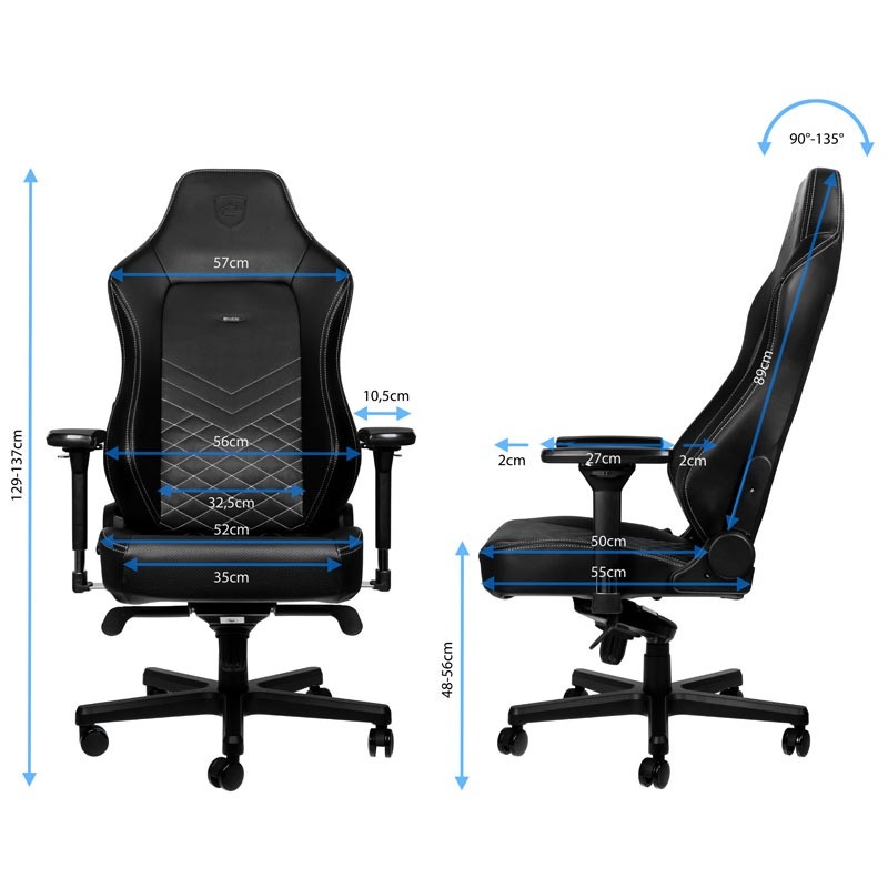 Fotel noblechairs HERO, czarny, białe obszycie