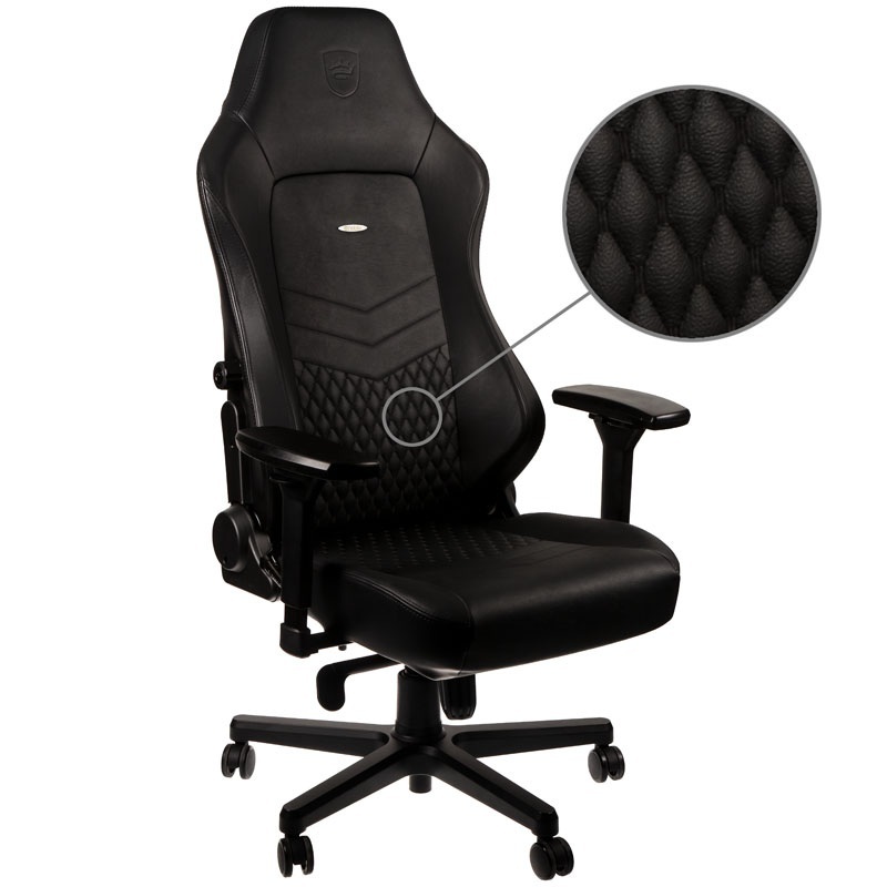 Fotel noblechairs HERO, naturalna skóra, czarny, czarne obszycie