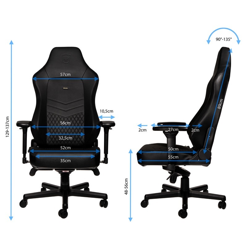 Fotel noblechairs HERO, naturalna skóra, czarny, czarne obszycie