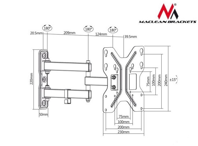 Uchwyt do telewizora Maclean, max. VESA 200x200, 13-42