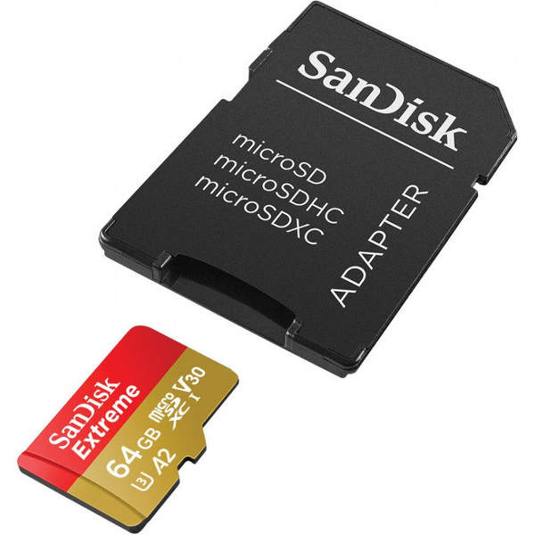 Zdjęcie produktu: Karta SanDisk Extreme microSDXC 64GB 160/60 MB/s A2 C10 V30 UHS-I U3 Mobile (SDSQXA2-064G-GN6MA)