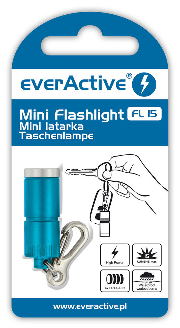 Zdjęcie produktu: everActive mini latarka diodowa, brelok FL-15 turkusowa
