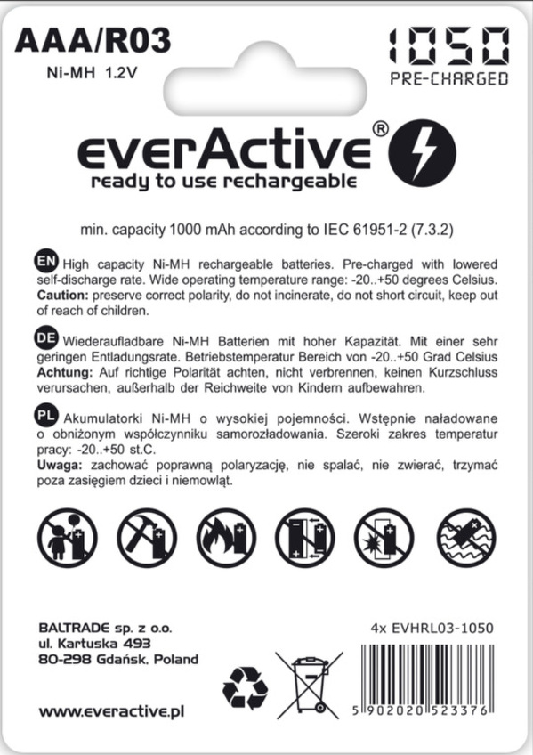Zdjęcie produktu: everActive R03/AAA 1050mAh 4 szt. EVHRL03-10