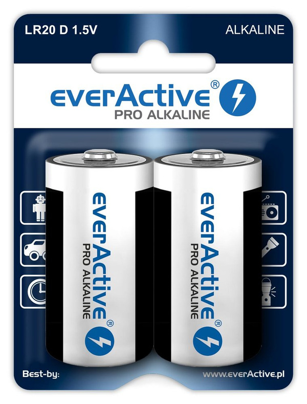 Zdjęcie produktu: everActive 2 x baterie alkaliczne everActive Pro LR20 / D (blister) Zdjęcie produktu: everActive 2 x baterie alkaliczne everActive Pro LR20 / D (blister)