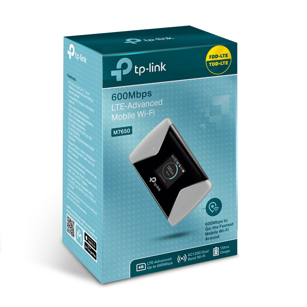 TP-Link M7650 4G LTE Mobile Wi-Fi, SIM slot, microSD slot, 600Mb/s 2.4/5GHz