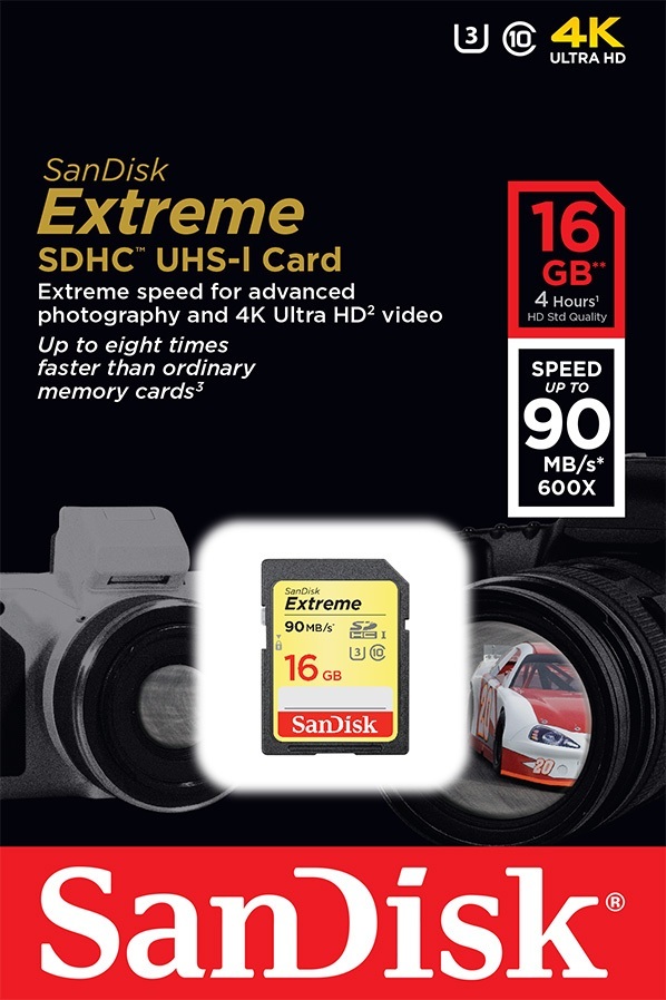 Karta SanDisk Extreme SDHC 16GB 90/40 MB/s UHS-I U3 (SDSDXNE-016G-GNCIN)