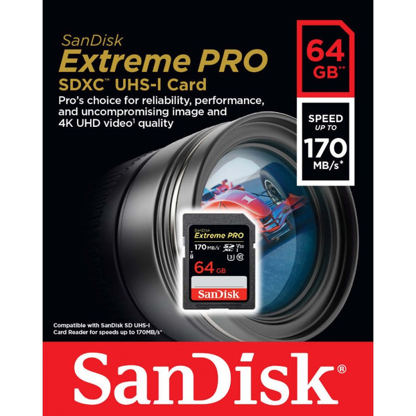 Zdjęcie produktu: Karta SanDisk Extreme PRO SDXC 64GB 170/90 MB/s V30 UHS-I U3 (SDSDXXY-064G-GN4IN)