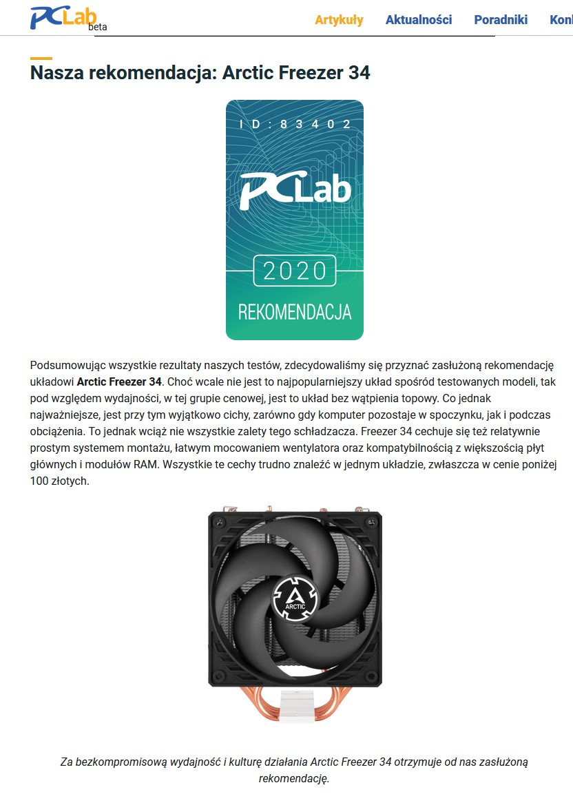 Chłodzenie procesora Arctic Freezer 34 (ACFRE00052A) Chłodzenie procesora Arctic Freezer 34 (ACFRE00052A)