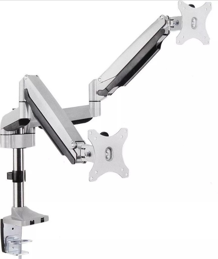 Uchwyt biurkowy do monitora LCD Maclean na dwa monitory, Sprężyną gazowa, 13"-32" 9kg, Aluminium, MC-765