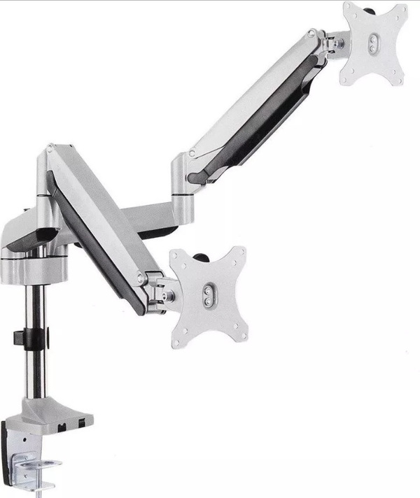Zdjęcie produktu: Uchwyt biurkowy do monitora LCD Maclean na dwa monitory, Sprężyną gazowa, 13"-32" 9kg, Aluminium, MC-765