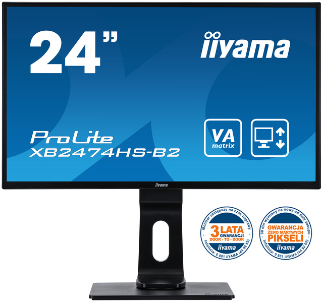 Zdjęcie produktu: iiyama ProLite XB2474HS-B2 23.6" FHD VA 4ms PIVOT - z gwarancją iiyama 3 lata