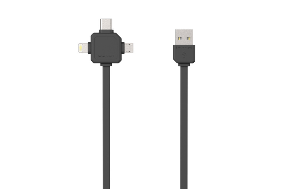 Kabel przewód USB płaski Allocacoc Power USBcable 3w1 USB - micro USB / Lightning / USB TYP-C 1.5m - szary (9003GY/USBC15) Kabel przewód USB płaski Allocacoc Power USBcable 3w1 USB - micro USB / Lightning / USB TYP-C 1.5m - szary (9003GY/USBC15)