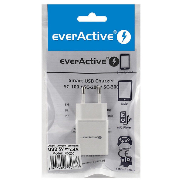 Zdjęcie produktu: Ładowarka sieciowa everActive 1xUSB 2,4A - biała (SC-200)