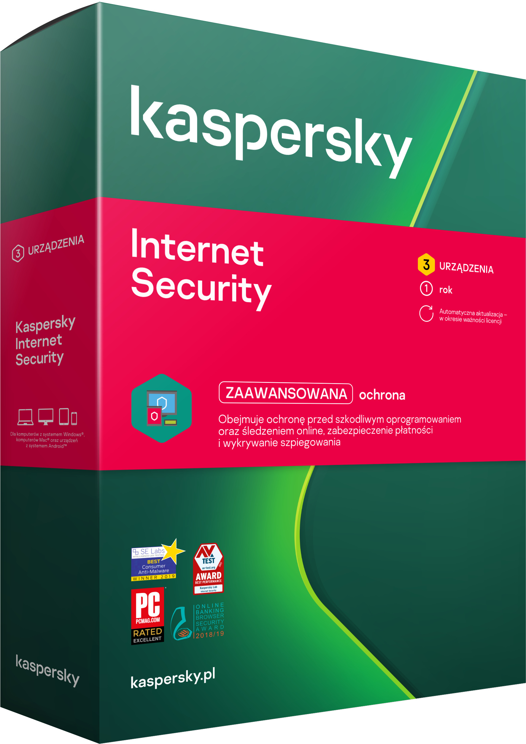 Kaspersky Internet Security multi-device na 3 stanowiska, 12 miesięcy