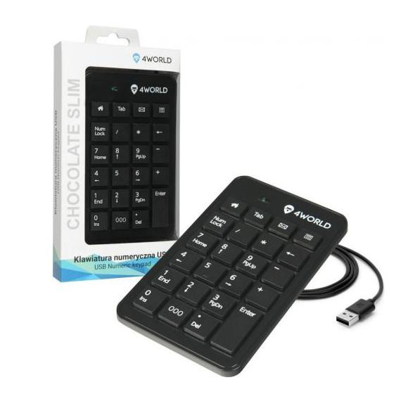 Klawiatura numeryczna 4World Chocolate slim USB, czarna, przewodowa
