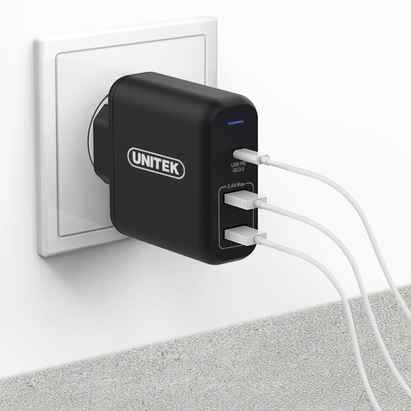 Zdjęcie produktu: Ładowarka sieciowa Unitek 60W 2x USB, 1x USB TYP-C z PD oraz QC 3.0