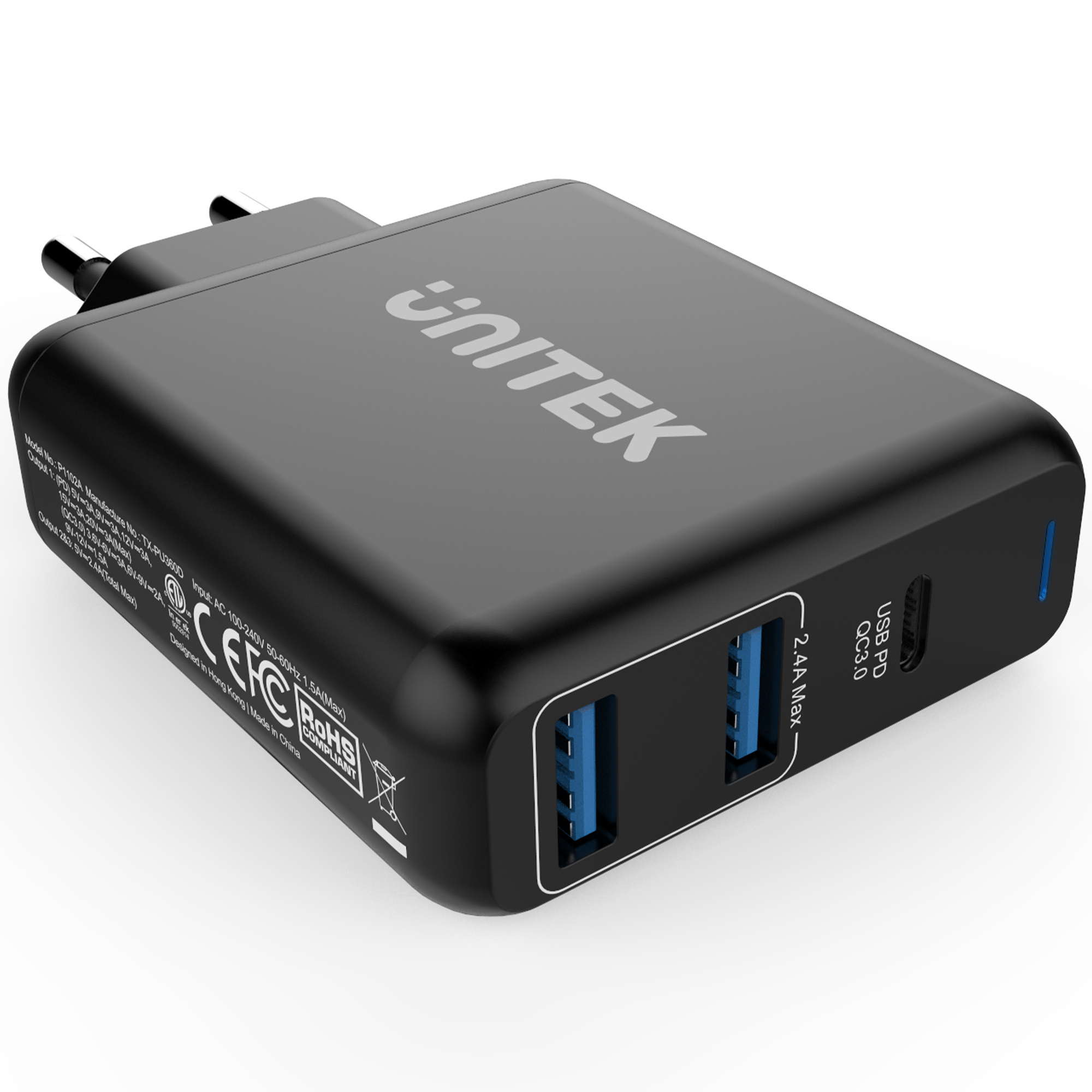 Ładowarka sieciowa Unitek 60W 2x USB, 1x USB TYP-C z PD oraz QC 3.0