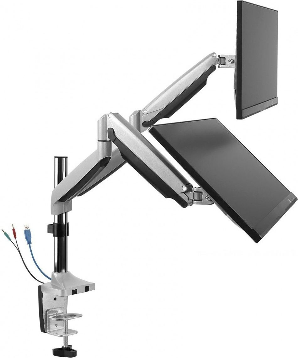 Uchwyt biurkowy do monitora LCD Maclean na dwa monitory, Sprężyna gazowa, USB 3.0, 13"-32", 9kg, MC-766 Uchwyt biurkowy do monitora LCD Maclean na dwa monitory, Sprężyna gazowa, USB 3.0, 13"-32", 9kg, MC-766