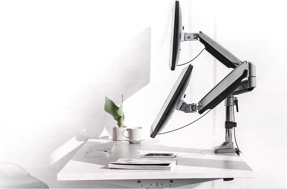 Uchwyt biurkowy do monitora LCD Maclean na dwa monitory, Sprężyna gazowa, USB 3.0, 13"-32", 9kg, MC-766 Uchwyt biurkowy do monitora LCD Maclean na dwa monitory, Sprężyna gazowa, USB 3.0, 13"-32", 9kg, MC-766