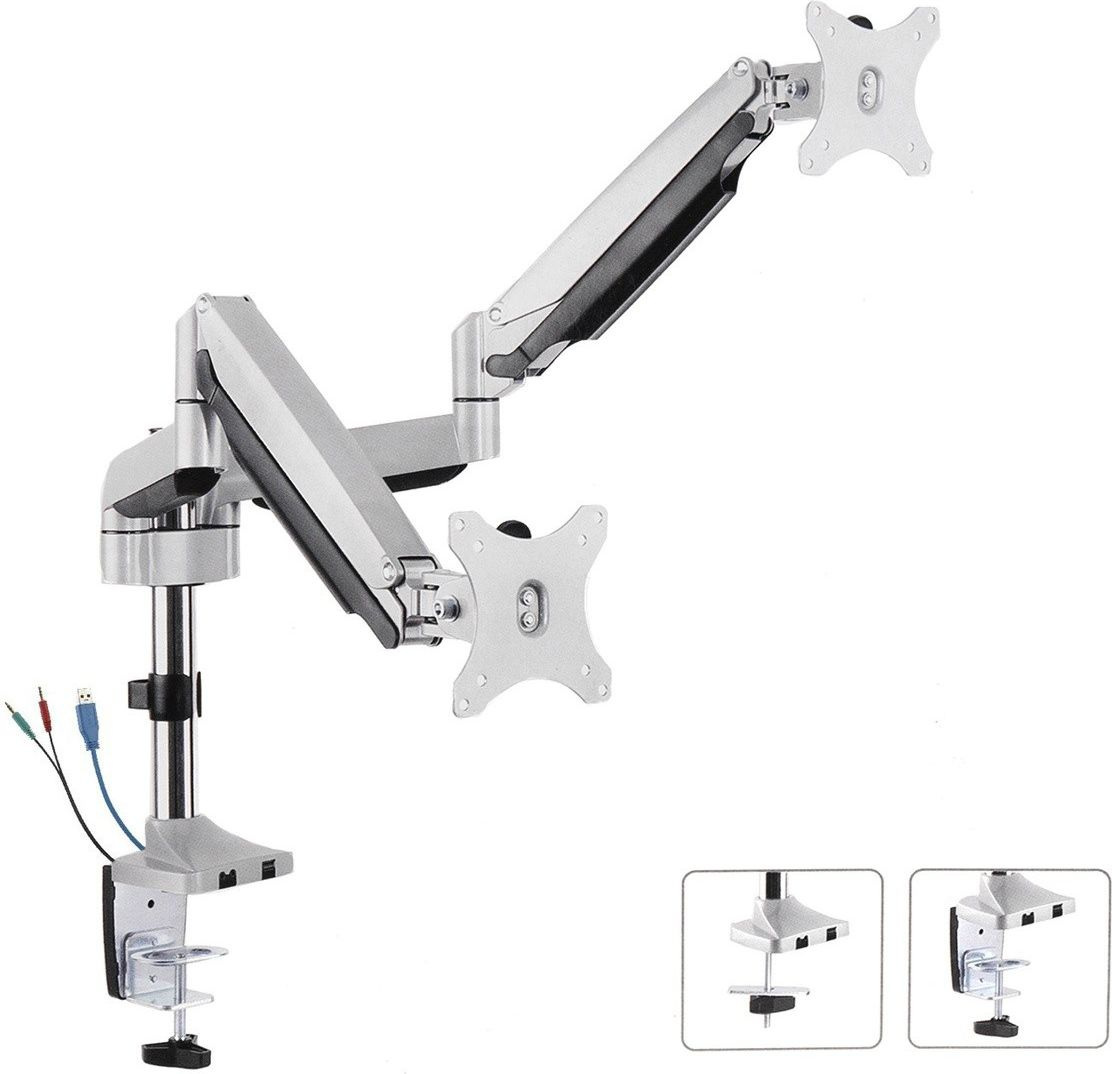 Uchwyt biurkowy do monitora LCD Maclean na dwa monitory, Sprężyna gazowa, USB 3.0, 13"-32", 9kg, MC-766 Uchwyt biurkowy do monitora LCD Maclean na dwa monitory, Sprężyna gazowa, USB 3.0, 13"-32", 9kg, MC-766