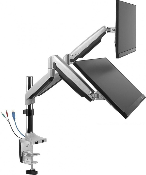 Zdjęcie produktu: Uchwyt biurkowy do monitora LCD Maclean na dwa monitory, Sprężyna gazowa, USB 3.0, 13"-32", 9kg, MC-766 Zdjęcie produktu: Uchwyt biurkowy do monitora LCD Maclean na dwa monitory, Sprężyna gazowa, USB 3.0, 13"-32", 9kg, MC-766