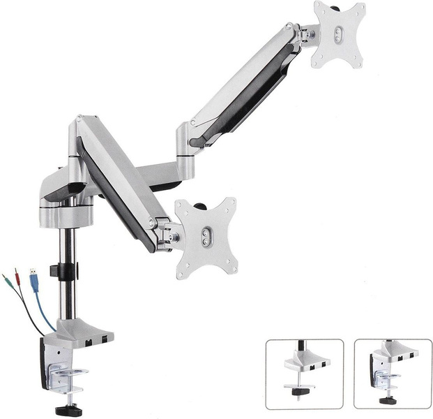 Zdjęcie produktu: Uchwyt biurkowy do monitora LCD Maclean na dwa monitory, Sprężyna gazowa, USB 3.0, 13"-32", 9kg, MC-766 Zdjęcie produktu: Uchwyt biurkowy do monitora LCD Maclean na dwa monitory, Sprężyna gazowa, USB 3.0, 13"-32", 9kg, MC-766