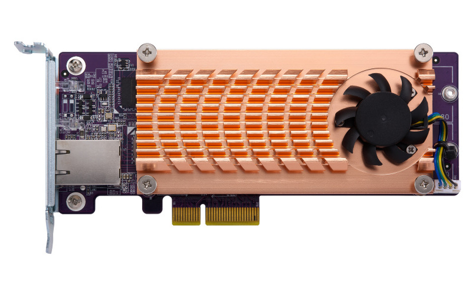 Zdjęcie produktu: Qnap QM2-2P10G1TA Dual M.2 22110/2280 PCIe SSD NVMe and single 10GBASE-T 10GbE network expansion card (PCIe Gen2 x 4), Low-profile bracket pre-loaded, Low-profile flat and Full-height are bundled
