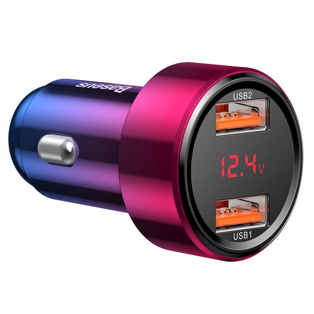 Ładowarka samochodowa Baseus Magic 2xUSB 45W 6A Quick Charge 3.0 z wyświetlaczem natężenia/napięcia - czerwona (CCMLC20A-09)