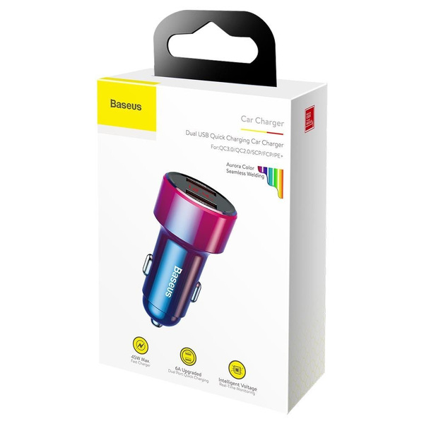 Zdjęcie produktu: Ładowarka samochodowa Baseus Magic 2xUSB 45W 6A Quick Charge 3.0 z wyświetlaczem natężenia/napięcia - czerwona (CCMLC20A-09)