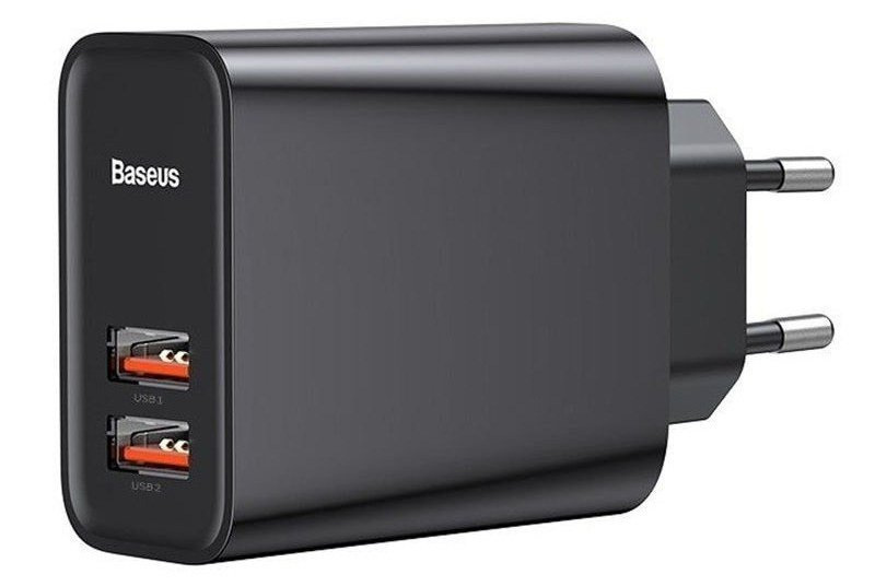 Ładowarka sieciowa Baseus QC3.0 BS-EU906 30W szybka z 2 gniazdami USB Quick Charge 3.0 czarna (CCFS-E01)