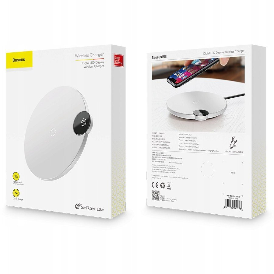 Bezprzewodowa ładowarka indukcyjna Baseus QI Fast 10W wyświetlaczem napięcia ładowania - biała (WXSX-02)
