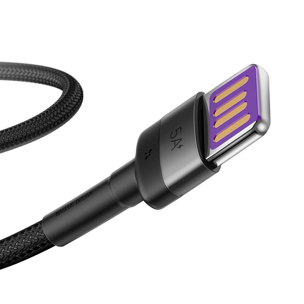 Kabel przewód USB Typ-C 100cm Baseus Cafule Super Quick Charge 40W 5A z obsługą szybkiego ładowania czarny (CATKLF-PG1)