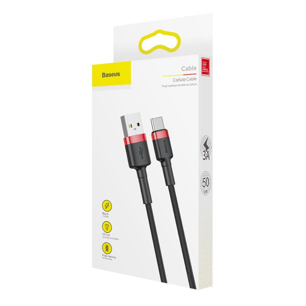 Kabel przewód USB Typ-C 50cm Baseus Cafule Quick Charge 3A z obsługą szybkiego ładowania - czerwono-czarny (CATKLF-A91)