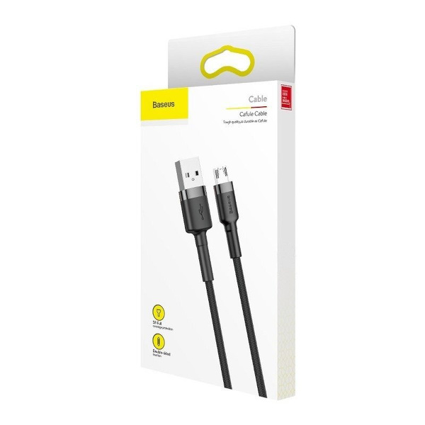 Zdjęcie produktu: Kabel przewód USB - micro USB 100cm Baseus Cafule Quick Charge 2.4A z obsługą szybkiego ładowania - czarno-szary (CAMKLF-BG1 )
